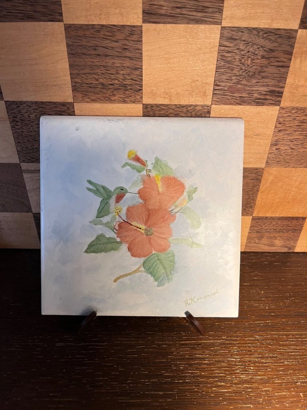 Handpainted Hummingbird Trivet Tile